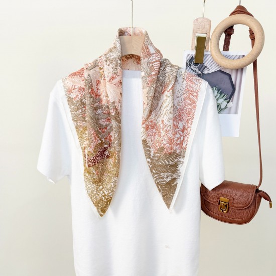 Korean fashionable, pastoral style, floral print, elegant design square scarves, niche, youthful, new silk scarves for mothers
