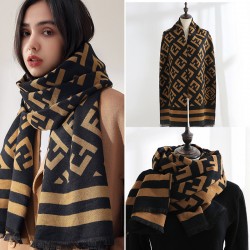 2025 double-sided faux cashmere scarves, women's winter FD print, ladies' warm cashmere scarves, dual-use scarves, wholesale