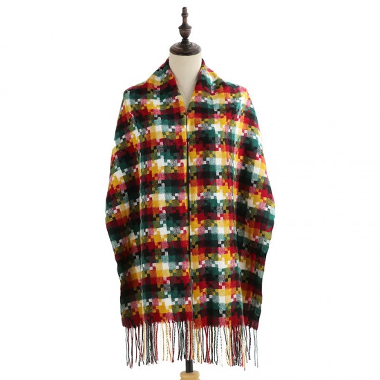 2023 new plaid scarf for women, winter mid-length tassel shawl, fashionable street style faux cashmere warm scarf for men.