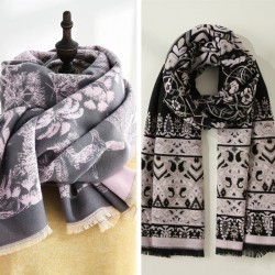 2025 double-sided faux cashmere scarves, women's winter FD print, ladies' warm cashmere scarves, dual-use scarves, wholesale