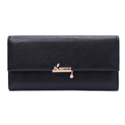 New cross-border women's wallet, long, Japanese and Korean style, fresh, solid color, PU leaf pendant, large-capacity clutch, wholesale.
