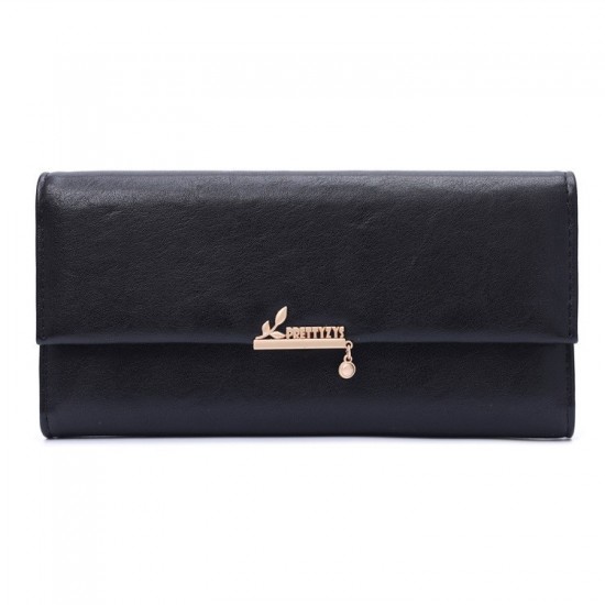 New cross-border women's wallet, long, Japanese and Korean style, fresh, solid color, PU leaf pendant, large-capacity clutch, wholesale.