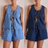 Independent cross-border European and American style summer fashion casual sleeveless tie-down high-waisted women's vest denim shorts set