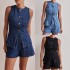 2025 spring and summer new Amazon independent European and American fashion sleeveless waisted high-waisted loose denim shorts set