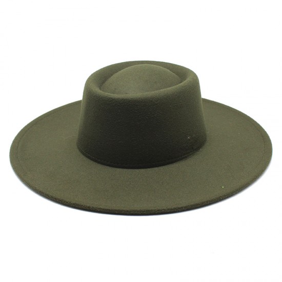 New cross-border autumn and winter woolen 9.5cm wide-brim jazz hat for men and women, with a convex and concave ring-shaped top hat