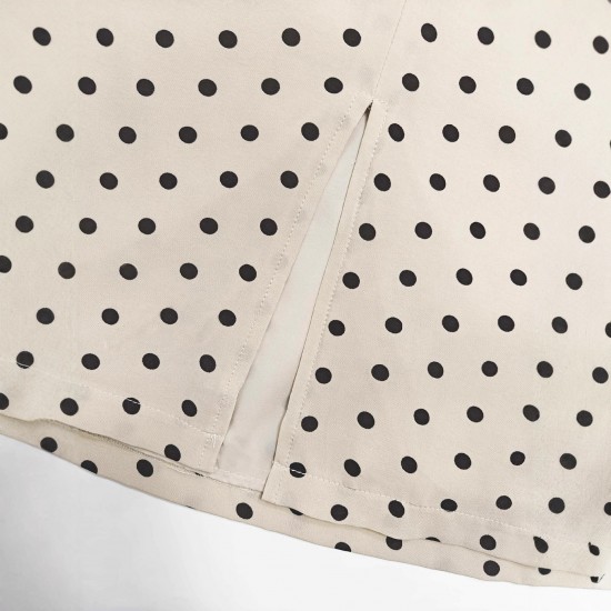European and American summer hot-selling polka-dot midi skirt for women, cross-border trade, elegant apricot-colored slimming slit commuter skirt