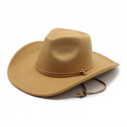 European and American autumn and winter new fashion casual windproof rope-curled wide-brimmed woolen cowboy hats, trendy outdoor warm hats.