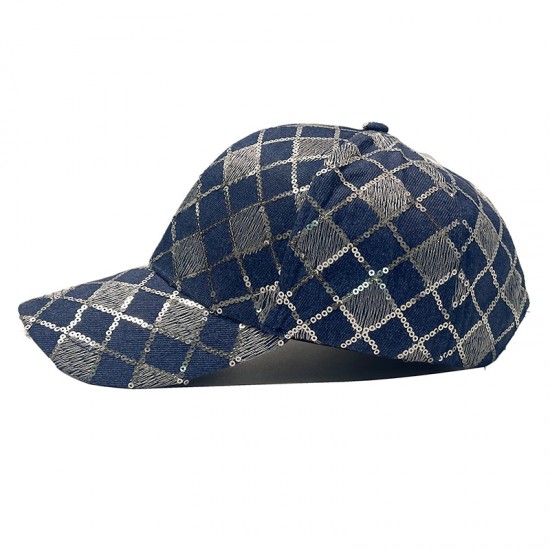 New Washed Denim Checkerboard Sequin Baseball Hat for Women: Casual and Versatile, Face-Showing, Small Sun Protection Baseball Hat New Washed Denim Checkerboard Sequin Baseball Hat for Women: Casual and Versatile, Face-Showing, Small Sun Protection Baseball Hat
