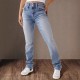 Amazon Foreign Trade Cross-border 2025 Spring New Double-Button Mid-Rise Straight Jeans for Women, Slim Fit, Elegant Pants