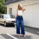 2025 new European and American zippered high-waisted, loose-fitting, wide-leg trousers, flattering, and slimming straight-leg women's jeans.