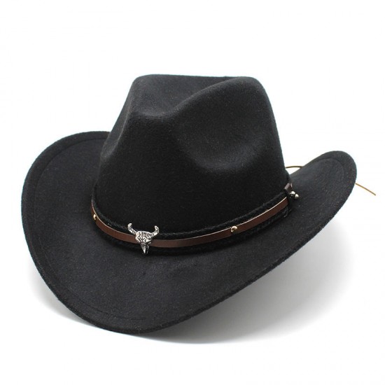 Metallic Bull Head Logo Western Cowboy Hats, Cross-Border Hot Selling Autumn and Winter Wool Jazz Hats, Men's and Women's Felt Hats