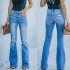 Factory direct sales: American-style flared women's stretch jeans, high-waisted, slimming, 2023 new foreign trade ripped jeans