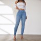 Factory Direct Foreign Trade Jeans for Women: Spring 2024 Elastic High-Waisted Slimming Raw-Edge Straight-Leg Pants