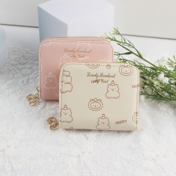 Lianbu Korean-style short Women's wallet, small, fresh, two-fold, buckle, zippered, printed wallet, student coin purse.