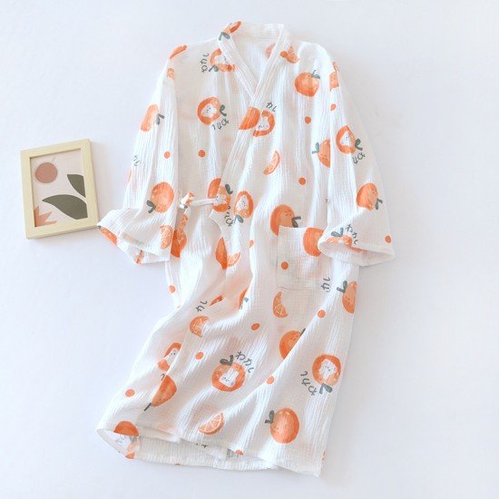 Women's cotton double-layer gauze pajamas, round neck, long sleeves, thin, spring, summer, and autumn, loose, thin loungewear set. Women's cotton double-layer gauze pajamas, round neck, long sleeves, thin, spring, summer, and autumn, loose, thin loungewear set.