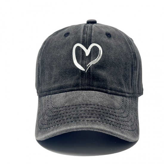 Cross-border new style cotton washed distressed heart baseball cap for men and women, outdoor personalized cartoon heart baseball cap Cross-border new style cotton washed distressed heart baseball cap for men and women, outdoor personalized cartoon heart baseball cap
