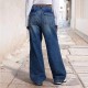 2025 spring new European and American cross-border mid-waisted wide-leg pleated loose jeans for women, street retro straight-leg pants
