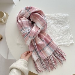 A versatile pink dotted plaid scarf for autumn and winter perfect for couples with a tasseled design for warmth. A versatile pink dotted plaid scarf for autumn and winter perfect for couples with a tasseled design for warmth.