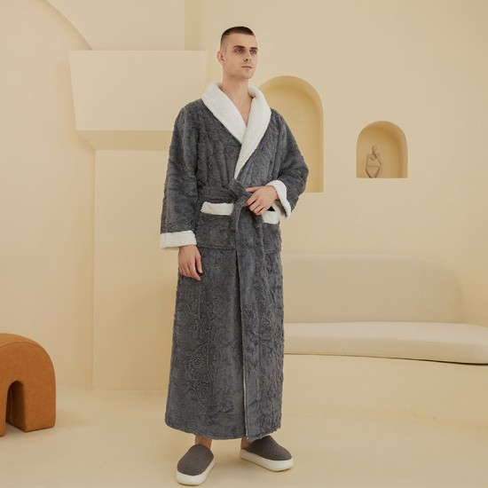 Men's nightgown for overweight couples, plus-size, long flannel bathrobe for women, autumn and winter.