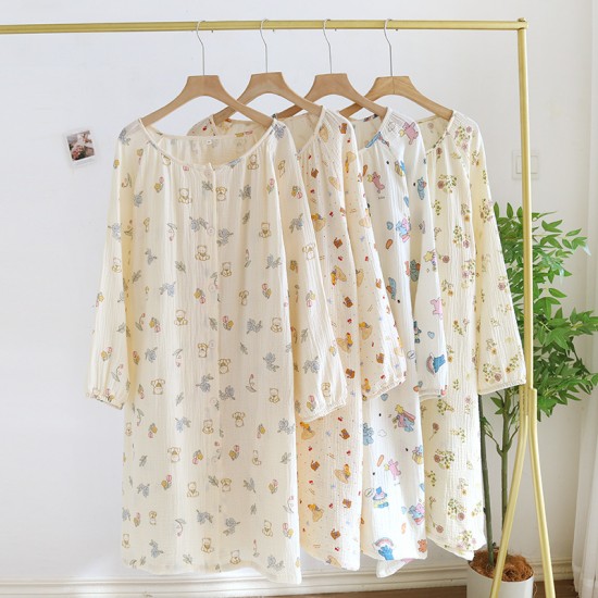 New spring and autumn women's pajamas, pure cotton double-layered gauze yarn-dyed jacquard long-sleeved, summer retro two-piece loungewear set New spring and autumn women's pajamas, pure cotton double-layered gauze yarn-dyed jacquard long-sleeved, summer retro two-piece loungewear set