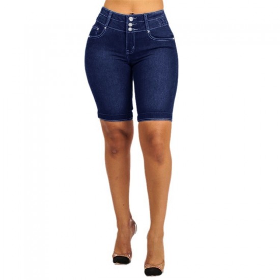 New Cross-Border Amazon Independent Station Denim Shorts for Women, Buttoned Shorts, Slimming, Cropped Shorts