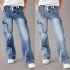 2025 Cross-Border European and American Cross-Border 2025 Autumn New Lace-Up Jeans: Women's Loose Straight-Leg Casual Work Pants: In Stock
