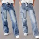2025 Cross-Border European and American Cross-Border 2025 Autumn New Lace-Up Jeans: Women's Loose Straight-Leg Casual Work Pants: In Stock