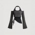 Cross-border European and American women's long-sleeved T-shirts. Contrast-color two-piece halter neck sweater, slimming and hot girl top.