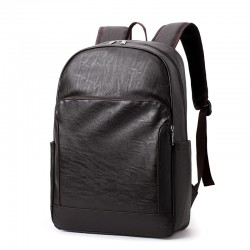 New cross-border men's PU leather backpack, simple and lightweight business travel bag, business casual, large capacity laptop bag