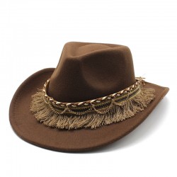 Cross-border retro ethnic-style tassel felt hat, jazz flat-brimmed hat for men and women, British woolen hat