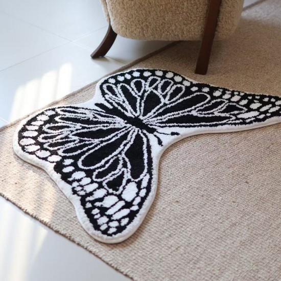 French retro bedroom carpet, luxury living room coffee table, thickened soundproof floor mat, black and white butterfly bedside mat. French retro bedroom carpet, luxury living room coffee table, thickened soundproof floor mat, black and white butterfly bedside mat.