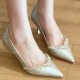 Elegant, French-style, black satin, single-strap, closed-toed, stiletto-heeled, pointed-toe sandals for women. Shoes