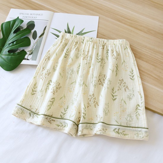 Summer women's shorts, pure cotton double-layer gauze, thin, loose, wrinkled, comfortable, breathable loungewear, suitable for outdoor wear.