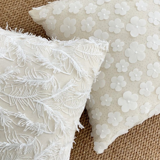 French luxury 3D lace embroidered pillow, ins cotton and linen embossed butterfly and feather, girly sofa cushion French luxury 3D lace embroidered pillow, ins cotton and linen embossed butterfly and feather, girly sofa cushion