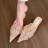 2025 Summer New Women's Square-Toed, Stiletto, Mid-Cut High Heels, Rhinestone Strap High Heels 2024 new square-toed, open-toed, French-style, elegant stiletto heels with a poopy feel.
