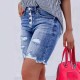 2025 Amazon Cross-Border Slim-Fit Buttoned Denim Shorts: Streetwear Ripped Raw-Edged Skinny Shorts for Women