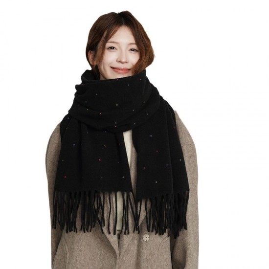 Maillard color single-color polka dot scarf for women, a new autumn and winter warm scarf Thickened student scarf, Korean-style versatile shawl.