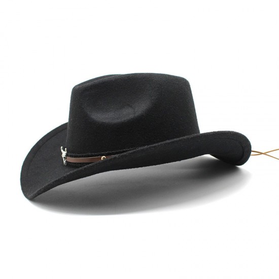 Metallic Bull Head Logo Western Cowboy Hats, Cross-Border Hot Selling Autumn and Winter Wool Jazz Hats, Men's and Women's Felt Hats