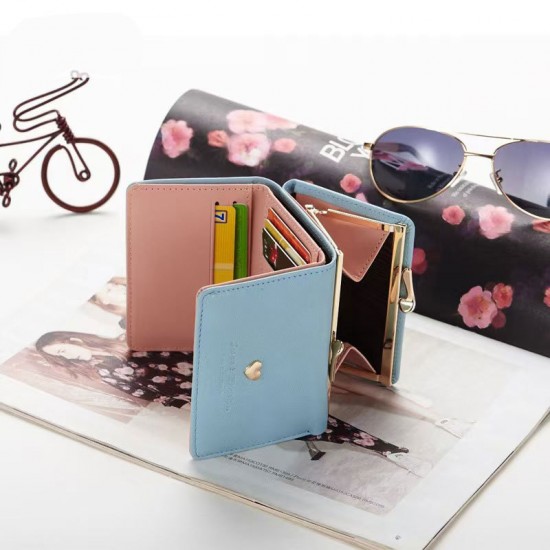 New Women's Short Wallet, Korean Student Style, Cute Mini Folding Wallet with Multiple Card Slots