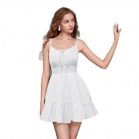 French retro polka dot halter neck lace-up vest for women, new summer vacation-inspired slimming top, two-piece set. French retro polka dot halter neck lace-up vest for women, new summer vacation-inspired slimming top, two-piece set.