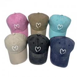 Cross-border new style cotton washed distressed heart baseball cap for men and women, outdoor personalized cartoon heart baseball cap