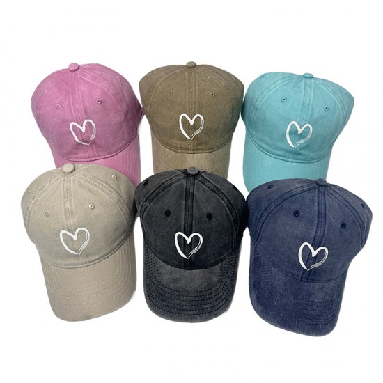 Cross-border new style cotton washed distressed heart baseball cap for men and women, outdoor personalized cartoon heart baseball cap Cross-border new style cotton washed distressed heart baseball cap for men and women, outdoor personalized cartoon heart baseball cap