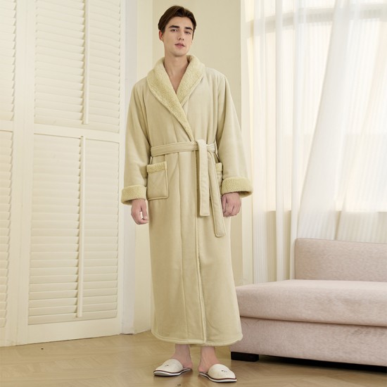 Men's nightgown, winter, plus-size Thick coral fleece pajamas for men, comfortable cotton velvet bathrobes for autumn and winter, plus-size home robes.