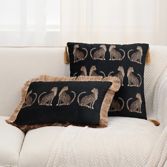 Nordic light luxury animal print leopard gold Colorful tassel lace living room decorative pillowcases, sofa cushions; medieval-style butterfly embroidered sofa pillowcases, model room decorative pillows, light luxury round living room cushions; Amazon cro