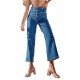 2025 autumn new European and American cross-border buttoned stretch jeans for women, high-waisted, stylish, and slimming washed straight-leg jeans.