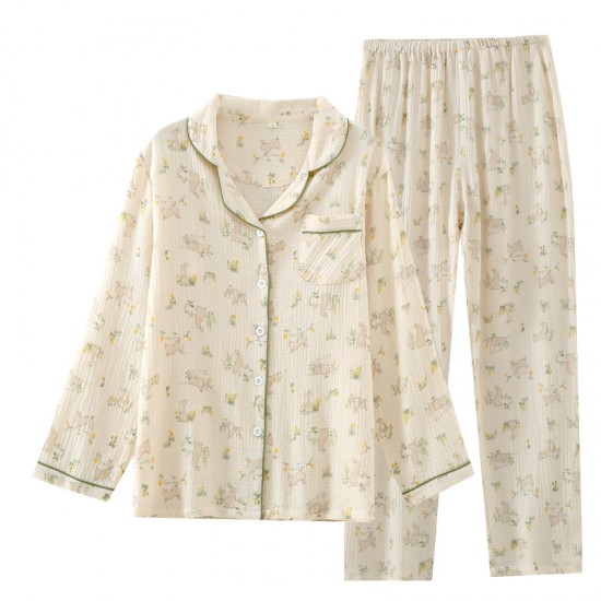 New couple's yarn-dyed shorts, men's and women's summer pure cotton double-layered gauze thin pajamas, soft shorts