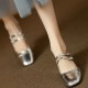 2023 spring red patent leather square-toe, block-heeled French-style retro Mary Janes for women.