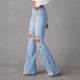 Factory direct sales of 2025 new cross-border European and American high-waisted, ripped jeans for women, street style, flared pants.