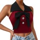 European and American sleeveless T-shirt for women, summer Chanel-style bow-knot halter neck, slim-waisted sexy short polo vest top