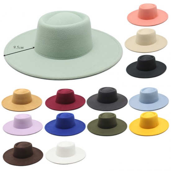 New cross-border autumn and winter woolen 9.5cm wide-brim jazz hat for men and women, with a convex and concave ring-shaped top hat